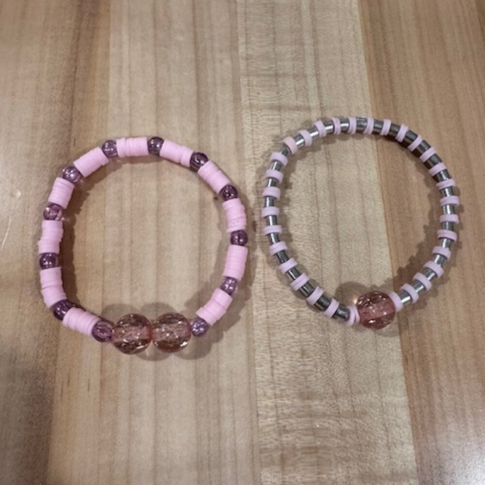 Matching set of two pink beaded bracelets